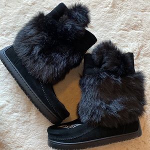 Faux Fur Black Boot, Size 6, beautiful beaded embellishments